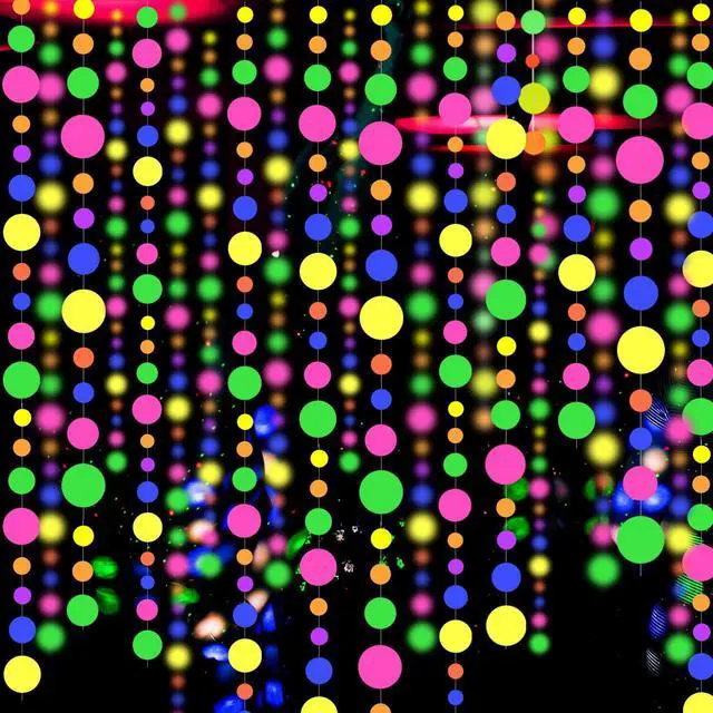 Main image of 120feet UV Round Dot Paper Neon Garland Neon Streamers Decorations UV Reactive Black Light Party Favors Glow in The Dark Party Supplies for Wedding Birthday Garlands