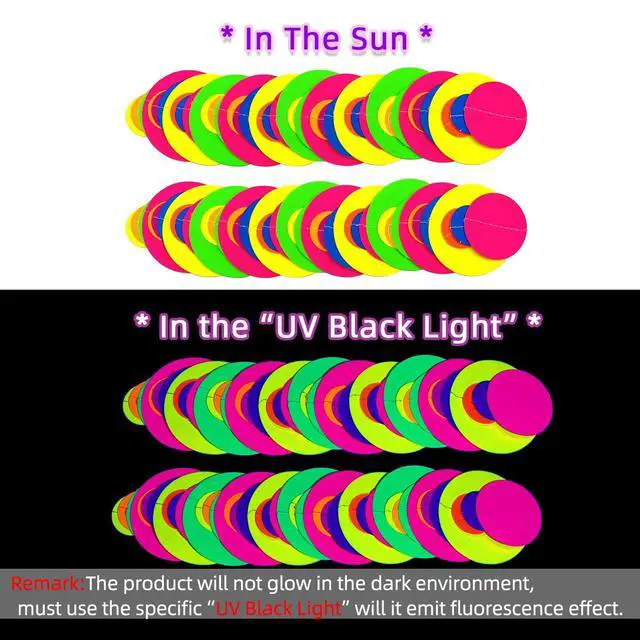 Alt view image 6 of 7 - 120feet UV Round Dot Paper Neon Garland Neon Streamers Decorations UV Reactive Black Light Party Favors Glow in The Dark Party Supplies for Wedding Birthday Garlands