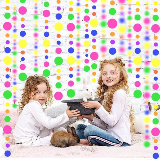 Alt view image 4 of 7 - 120feet UV Round Dot Paper Neon Garland Neon Streamers Decorations UV Reactive Black Light Party Favors Glow in The Dark Party Supplies for Wedding Birthday Garlands