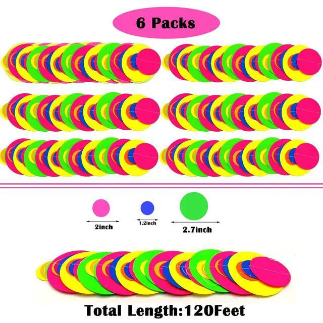 Alt view image 7 of 7 - 120feet UV Round Dot Paper Neon Garland Neon Streamers Decorations UV Reactive Black Light Party Favors Glow in The Dark Party Supplies for Wedding Birthday Garlands