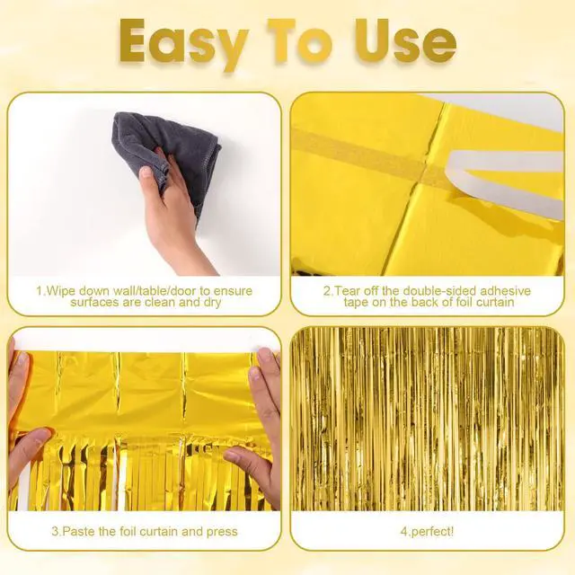 Alt view image 4 of 7 - 3 Pack 3.3x8.2 Feet Gold Foil Fringe Backdrop Curtains, Tinsel Streamers, Fringe Backdrop for 2025 New Years Eve, Graduation, Birthday, Baby Shower, Gender Reveal, Disco Party