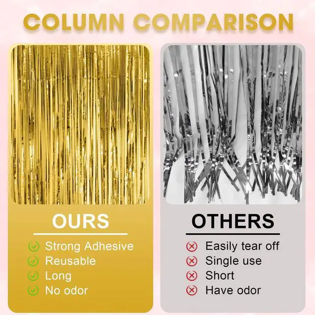 Alt view image 5 of 7 - 3 Pack 3.3x8.2 Feet Gold Foil Fringe Backdrop Curtains, Tinsel Streamers, Fringe Backdrop for 2025 New Years Eve, Graduation, Birthday, Baby Shower, Gender Reveal, Disco Party
