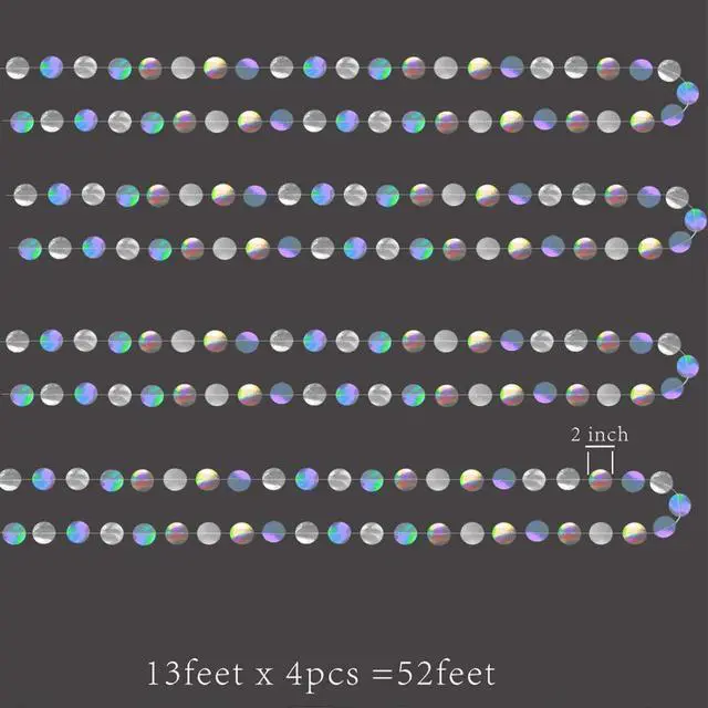 Alt view image 3 of 6 - Iridescent Party Decorations Holographic Circle Garlands Disco Theme Birthday Decorations Bachelorette Hanging Streamers Banner Graduation Decor Euphoria Karaoke Music Party Backdrop