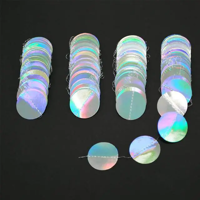 Alt view image 4 of 6 - Iridescent Party Decorations Holographic Circle Garlands Disco Theme Birthday Decorations Bachelorette Hanging Streamers Banner Graduation Decor Euphoria Karaoke Music Party Backdrop