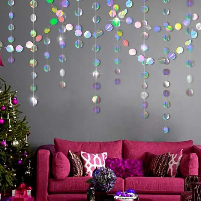 Alt view image 6 of 6 - Iridescent Party Decorations Holographic Circle Garlands Disco Theme Birthday Decorations Bachelorette Hanging Streamers Banner Graduation Decor Euphoria Karaoke Music Party Backdrop