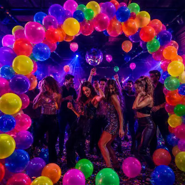 Alt view image 3 of 7 - 100 Pcs UV Neon Balloons, Neon Glow Party Balloons UV BlackLight Balloons glow in the dark party supplies for Birthday Decorations Wedding Glow Party Supplies Light up Balloons