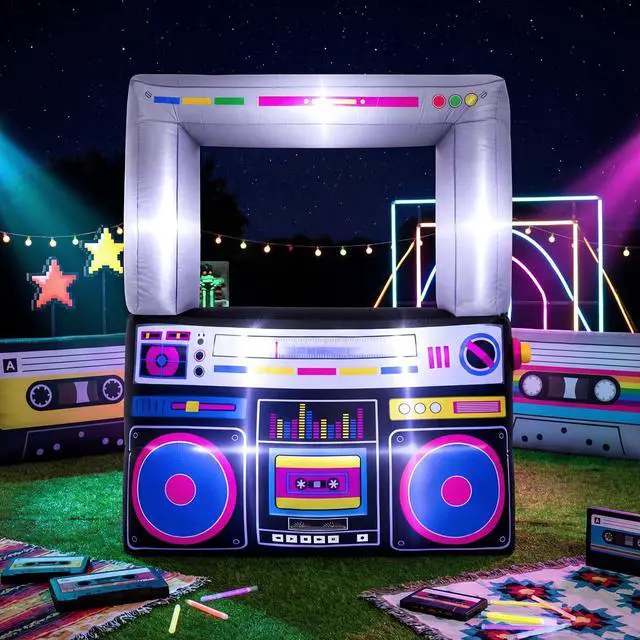 Main image of 6 x 5 ft Inflatable Radio Boombox Decor with Built in LEDs Lighted and Air Blower, 80's 90's Party Decoration Blow up Giant Boombox for Hip Hop Birthday Disco Photo Props(Radio,Black)