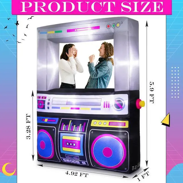 Alt view image 2 of 6 - 6 x 5 ft Inflatable Radio Boombox Decor with Built in LEDs Lighted and Air Blower, 80's 90's Party Decoration Blow up Giant Boombox for Hip Hop Birthday Disco Photo Props(Radio,Black)