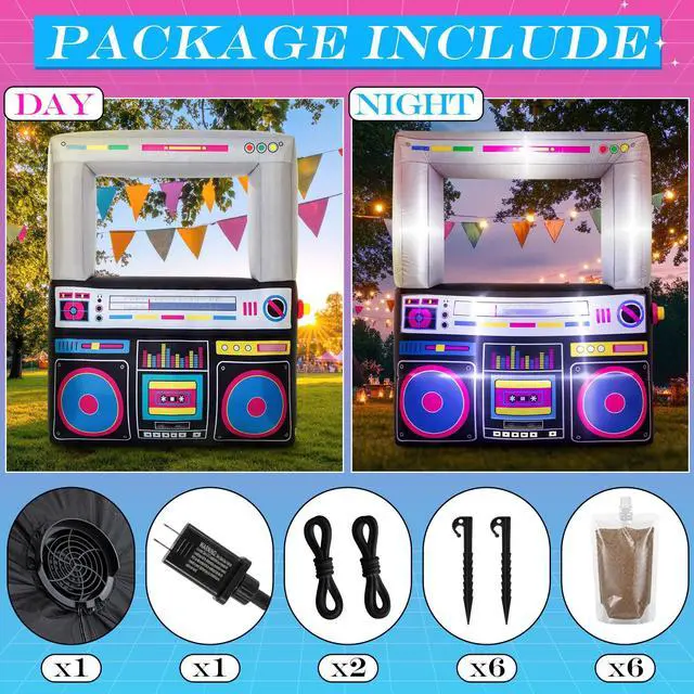 Alt view image 3 of 6 - 6 x 5 ft Inflatable Radio Boombox Decor with Built in LEDs Lighted and Air Blower, 80's 90's Party Decoration Blow up Giant Boombox for Hip Hop Birthday Disco Photo Props(Radio,Black)