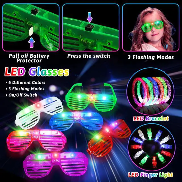 Alt view image 5 of 7 - 156Pcs Glow In The Dark Party Supplies for Kids/Adults, Light Up Accessories with Glasses, Headband, Bracelets, Necklaces, Wand, 100 Glow Sticks Bulk Party Pack, Neon Disco Birthday Party Decorations