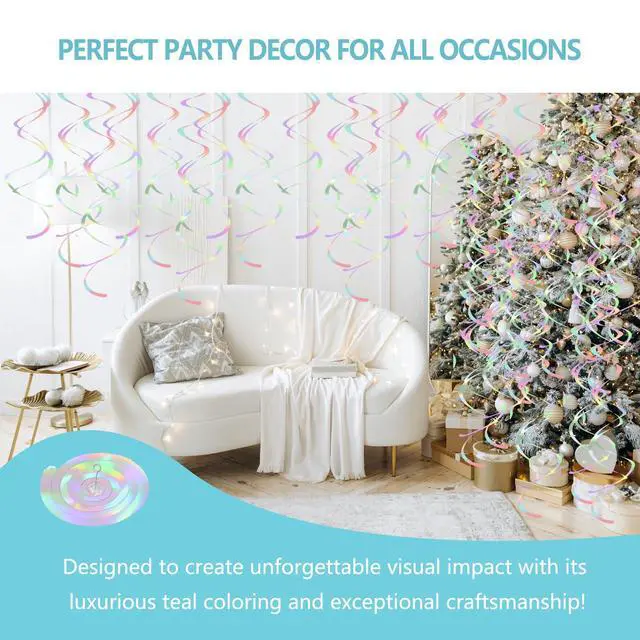 Alt view image 6 of 7 - Iridescent Hanging Swirls Party Decorations 30 Pack- Extra Long Double Swirl Ceiling Decorations for Birthday, Baby Shower, Christmas, Wedding| Reusable Iridescent Party Streamers with Hooks