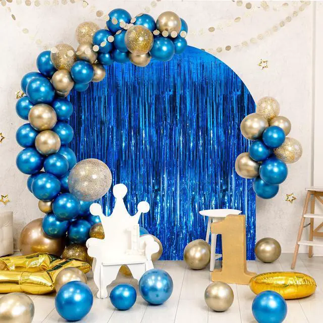 Alt view image 4 of 7 - Blue Metallic Tinsel Foil Fringe Curtains, 2 Pack 3.3x8.3 Feet Party Streamer Curtains for Birthday Party Decorations, Halloween Decor, Foil Curtain Backdrop for Bachelorette Party