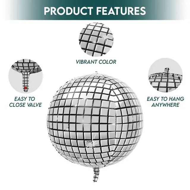 Alt view image 3 of 7 - Inflatable Disco Ball Balloons Pack of 14 - 22 Silver Mylar Foil Disco Party Balloons with Star Balloons, Ribbon & Pipe for New Year's Disco Ball Decorations Party, Bachelorette, Birthday Décor