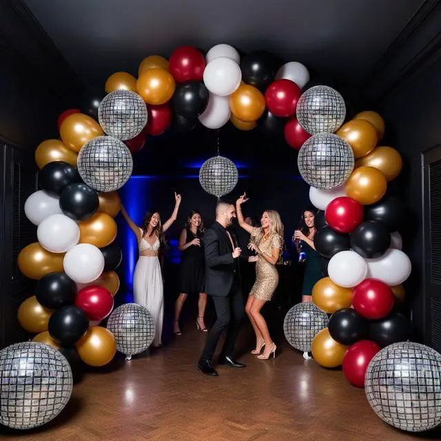 Alt view image 6 of 7 - Inflatable Disco Ball Balloons Pack of 14 - 22 Silver Mylar Foil Disco Party Balloons with Star Balloons, Ribbon & Pipe for New Year's Disco Ball Decorations Party, Bachelorette, Birthday Décor