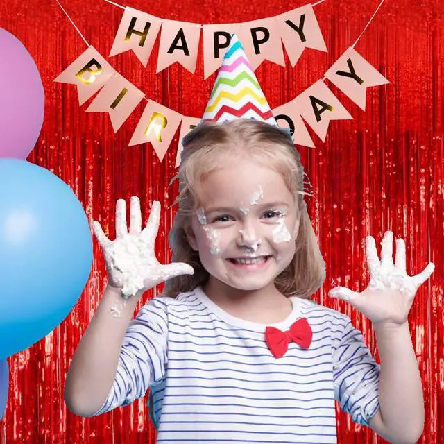 Alt view image 4 of 7 - 2 Pack Red Streamers Party Backdrop Christmas Decorations Foil Fringe Backdrop Curtains Carnival Casino Theme Birthday New Year Holiday Celebration Bachelorette Party Decorations Supplies