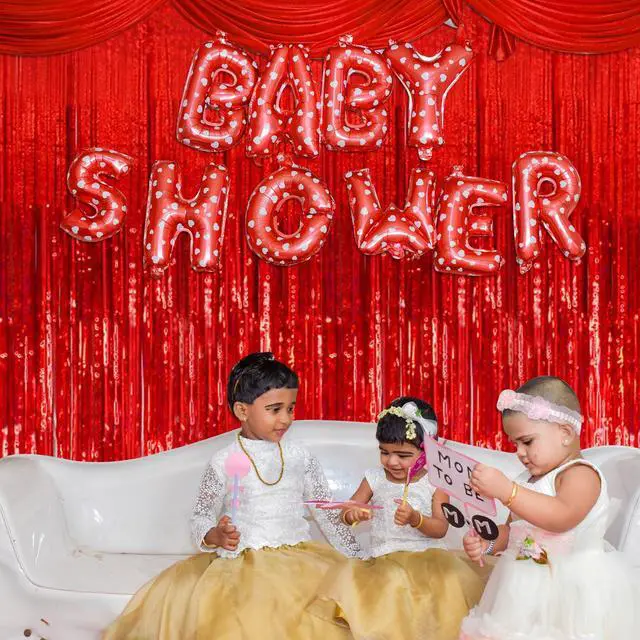 Alt view image 6 of 7 - 2 Pack Red Streamers Party Backdrop Christmas Decorations Foil Fringe Backdrop Curtains Carnival Casino Theme Birthday New Year Holiday Celebration Bachelorette Party Decorations Supplies