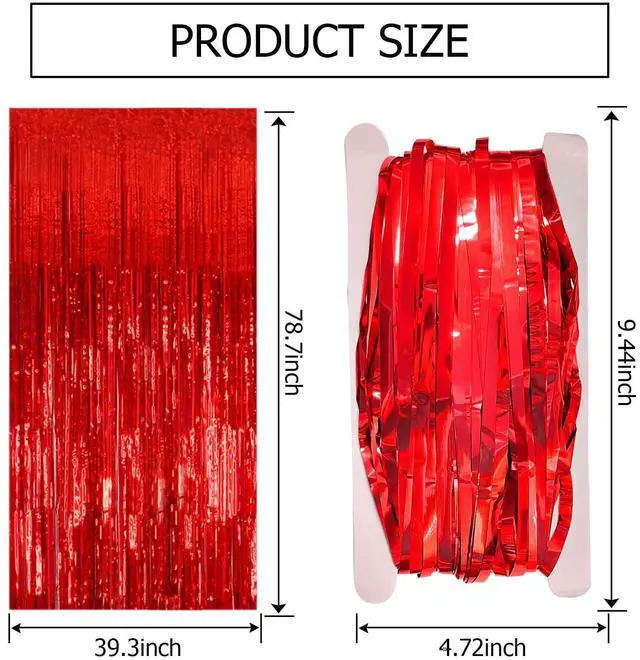 Alt view image 7 of 7 - 2 Pack Red Streamers Party Backdrop Christmas Decorations Foil Fringe Backdrop Curtains Carnival Casino Theme Birthday New Year Holiday Celebration Bachelorette Party Decorations Supplies