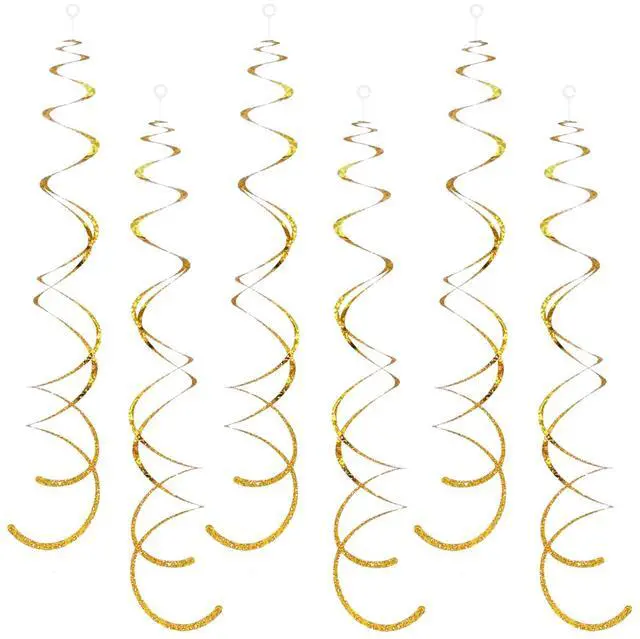 Main image of 30 Pieces Gold Hanging Swirl Decorations Sparkle Golden Plastic Streamers Ceiling Decorations Wedding Bachelorette Baby Shower Birthday Party Anniversary Graduation Christmas New Year Decorations