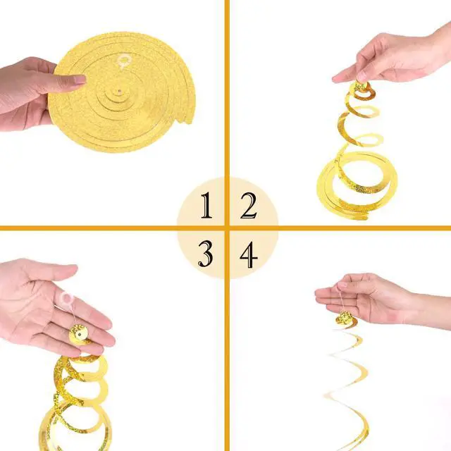 Alt view image 5 of 6 - 30 Pieces Gold Hanging Swirl Decorations Sparkle Golden Plastic Streamers Ceiling Decorations Wedding Bachelorette Baby Shower Birthday Party Anniversary Graduation Christmas New Year Decorations