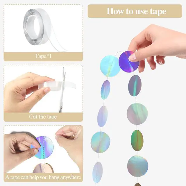Alt view image 4 of 7 - Iridescent Party Decorations,4 Pack Holographic Circle Garlands Disco Theme Birthday Decorations with Tape,Hanging Streamer for Graduation Decor Euphoria Party Supplies,Karaoke Music Party Backdrop
