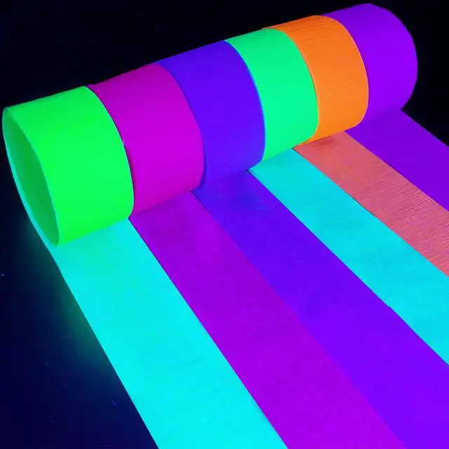 Alt view image 2 of 7 - 600 feet Glow Crepe Paper Streamers UV Glow Party Neon Streamer Decorations Glow in The Dark Black Light Reactive Fluorescent Neon Paper Party Streamers Wedding Birthday Blacklight Party Supplies