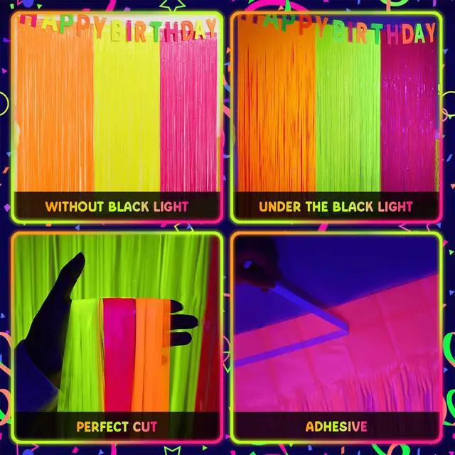 Alt view image 6 of 7 - Glow in The Dark Party Supplies, 3 Pack Neon Party Decorations