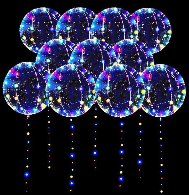 Main image of LED Balloons 10 Pack, Light Up Balloons 20 Inches Clear Helium Bobo Balloon, Glow Bubble Balloons with String Lights for Valentines Day Halloween Christmas Wedding Birthday Party Decoration