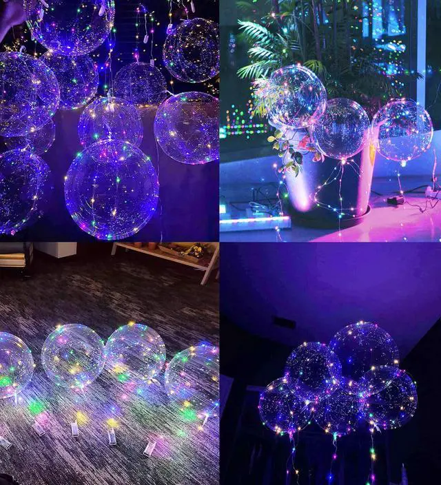 Alt view image 2 of 7 - LED Balloons 10 Pack, Light Up Balloons 20 Inches Clear Helium Bobo Balloon, Glow Bubble Balloons with String Lights for Valentines Day Halloween Christmas Wedding Birthday Party Decoration