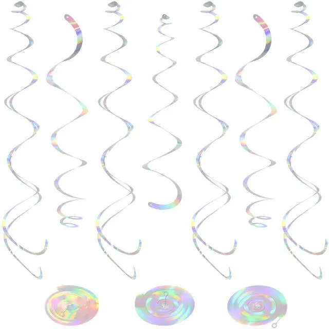 Main image of 24 PCS Iridescent Hanging Swirl, Shinny Holographic Ceiling Decorations, Plastic Streamer Party Decorations with Double-Swirls and Single-Swirls for Birthday Decorations,Mermaid,Wedding, Baby Shower