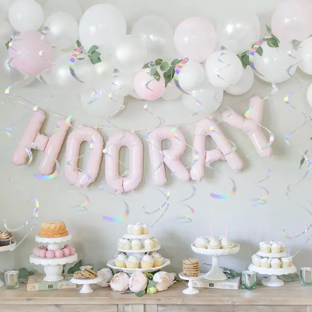 Alt view image 6 of 7 - 24 PCS Iridescent Hanging Swirl, Shinny Holographic Ceiling Decorations, Plastic Streamer Party Decorations with Double-Swirls and Single-Swirls for Birthday Decorations,Mermaid,Wedding, Baby Shower