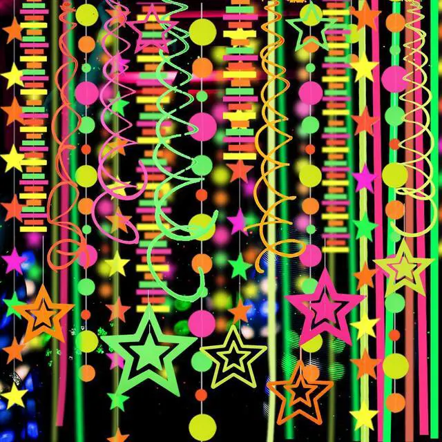 Main image of 540feet Paper UV Neon Garland Neon Streamers Glow in The Dark Neon Party Supplies and Decorations Glow in The Dark Streamers Blacklight Reactive Fluorescent Black Light Party Kit for Birthday Wedding