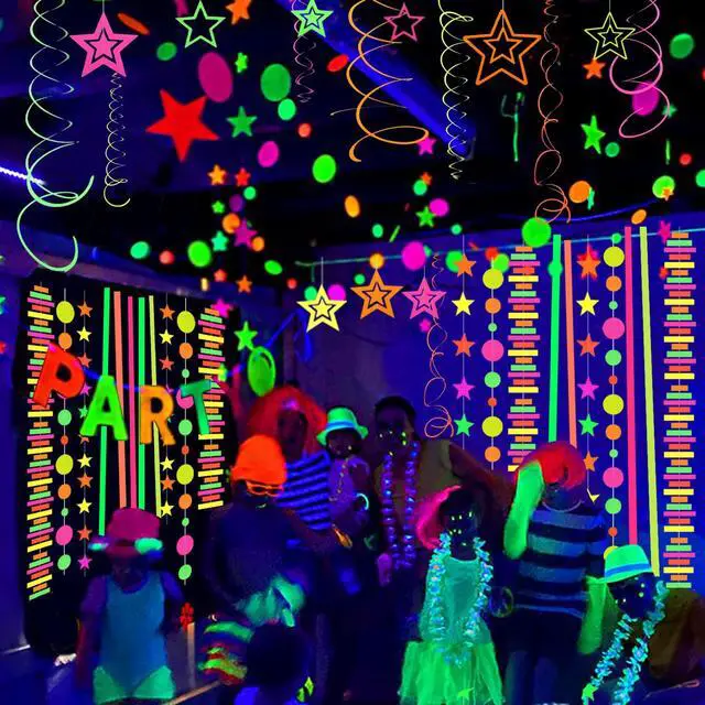 Alt view image 4 of 7 - 540feet Paper UV Neon Garland Neon Streamers Glow in The Dark Neon Party Supplies and Decorations Glow in The Dark Streamers Blacklight Reactive Fluorescent Black Light Party Kit for Birthday Wedding
