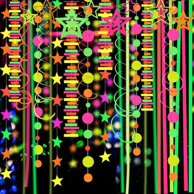 Alt view image 5 of 7 - 540feet Paper UV Neon Garland Neon Streamers Glow in The Dark Neon Party Supplies and Decorations Glow in The Dark Streamers Blacklight Reactive Fluorescent Black Light Party Kit for Birthday Wedding