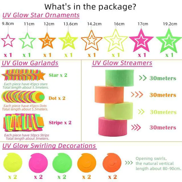 Alt view image 7 of 7 - 540feet Paper UV Neon Garland Neon Streamers Glow in The Dark Neon Party Supplies and Decorations Glow in The Dark Streamers Blacklight Reactive Fluorescent Black Light Party Kit for Birthday Wedding