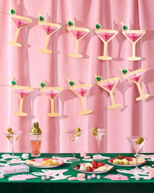 Alt view image 3 of 7 - Martini 3D Pop Up Gold Foil Banner - 5 Ft. | Bachelorette Decoration, Birthday Party Sign, Casino Decor, Girl Cocktail Backdrop, Vegas Photo Booth Background