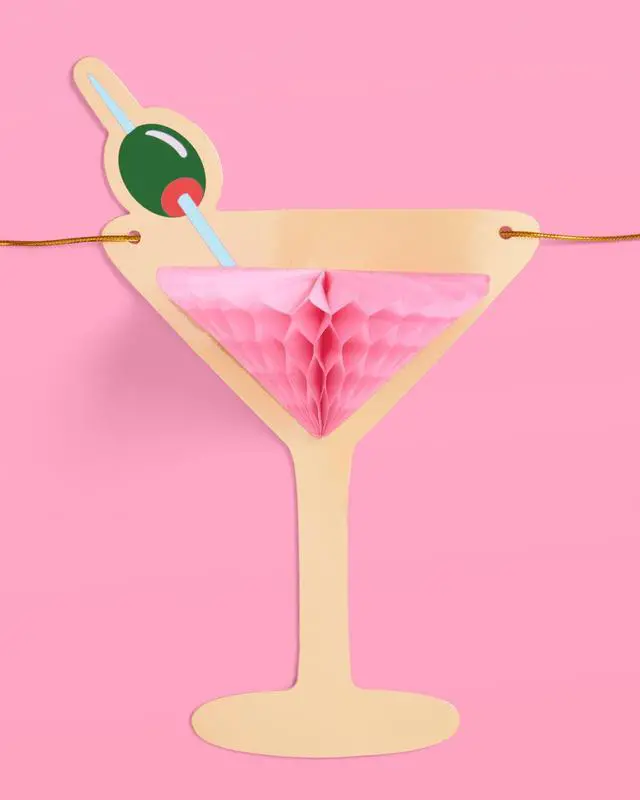 Alt view image 5 of 7 - Martini 3D Pop Up Gold Foil Banner - 5 Ft. | Bachelorette Decoration, Birthday Party Sign, Casino Decor, Girl Cocktail Backdrop, Vegas Photo Booth Background
