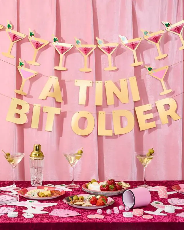 Alt view image 7 of 7 - Martini 3D Pop Up Gold Foil Banner - 5 Ft. | Bachelorette Decoration, Birthday Party Sign, Casino Decor, Girl Cocktail Backdrop, Vegas Photo Booth Background
