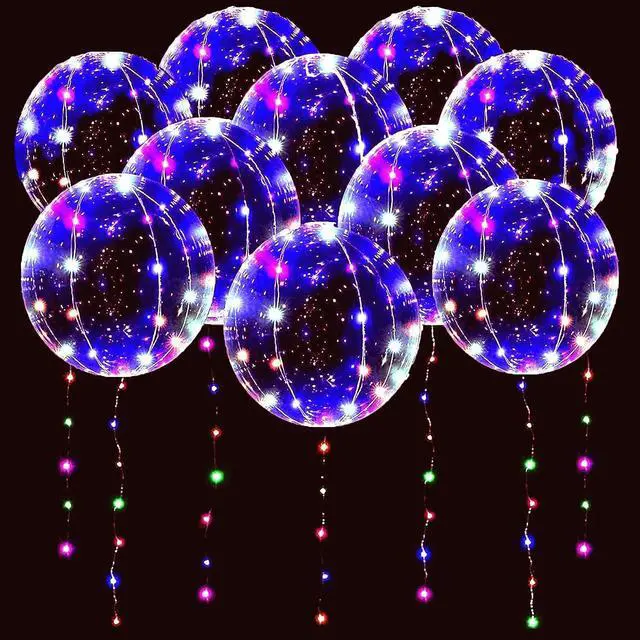 Main image of 10 PACKS LED Bobo Balloons,Transparent LED Light Up Balloons,Helium Style Glow Bubble Balloons with String Lights for Party Birthday Wedding Festival Decorations (Colorful)