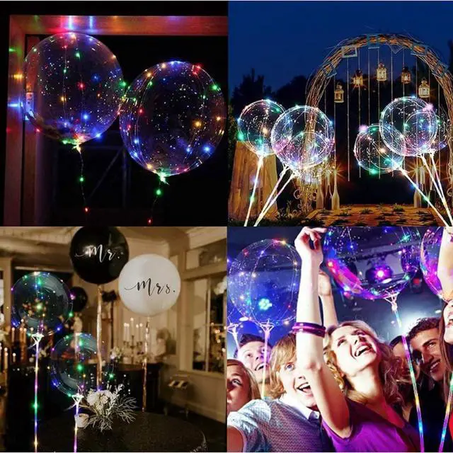 Alt view image 5 of 7 - 10 PACKS LED Bobo Balloons,Transparent LED Light Up Balloons,Helium Style Glow Bubble Balloons with String Lights for Party Birthday Wedding Festival Decorations (Colorful)