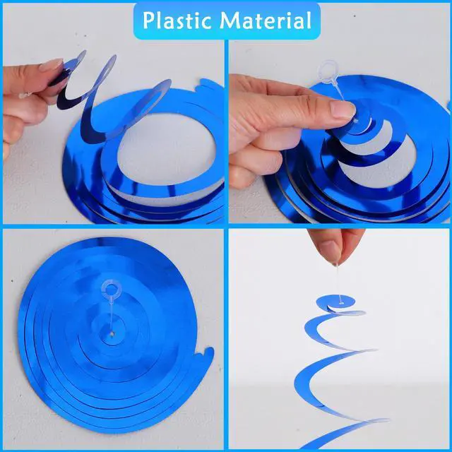 Alt view image 3 of 6 - Blue Blue Silver Hanging Swirls Party Decorations Plastic Streamer for Ceiling, Birthday Hanging Party Supplies, Pack of 30