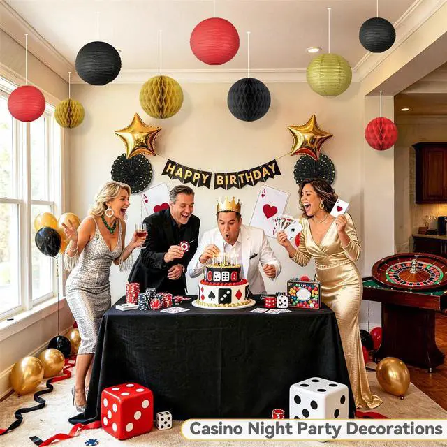 Alt view image 7 of 7 - 14 Pack Red Black and Gold Party Decorations Kit, Hanging Paper Lanterns & Fans for Casino Night, Red Carpet, Hollywood Theme Party, Game Night, Hibachi Party and Graduation