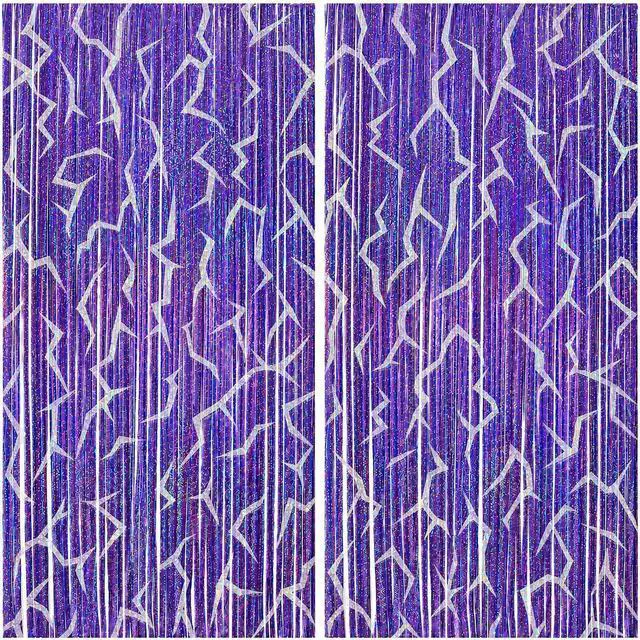 Main image of 2 Pack K-STYL Purple Foil Fringe Curtains Party Decorations - 3.3 ft x 6.6 ft Energy Pattern Sparkling Holographic Laser Foil Curtain for Girls Disco Bachelorette Party Supplies