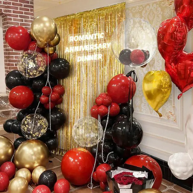 Alt view image 6 of 7 - 157Pcs Red Black Gold Balloons Garland Arch Kit with Glitter Fringe Curtain Backdrop for Adults Masquerade Halloween New Year Eve Casino Birthday Party Decorations