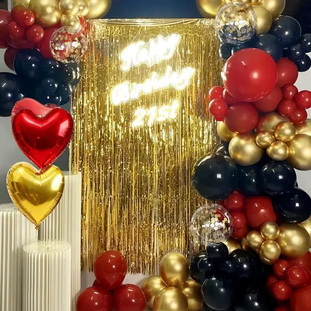Alt view image 5 of 7 - 157Pcs Red Black Gold Balloons Garland Arch Kit with Glitter Fringe Curtain Backdrop for Adults Masquerade Halloween New Year Eve Casino Birthday Party Decorations