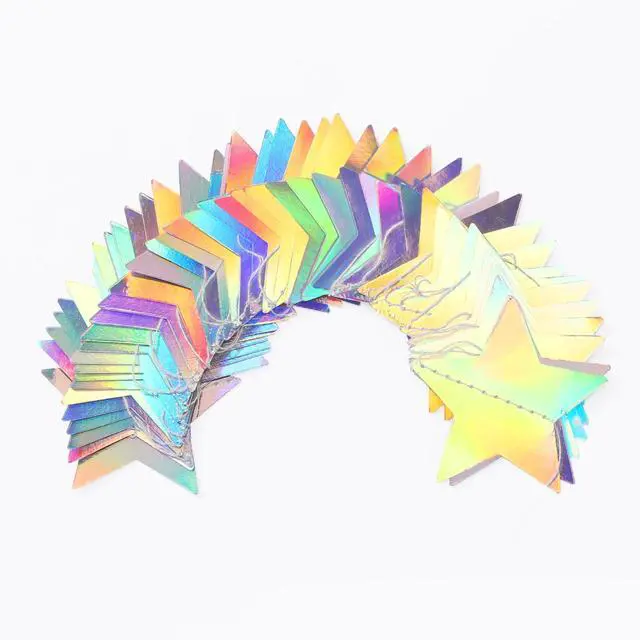 Alt view image 3 of 7 - Iridescent Disco-Holographic Party-Decorations Christmas Garland - 62ft Twinkle Little Star Streamers Hanging Banner,Wedding Birthday Bachelorette Baby Bridal Shower Decor Hugtmr