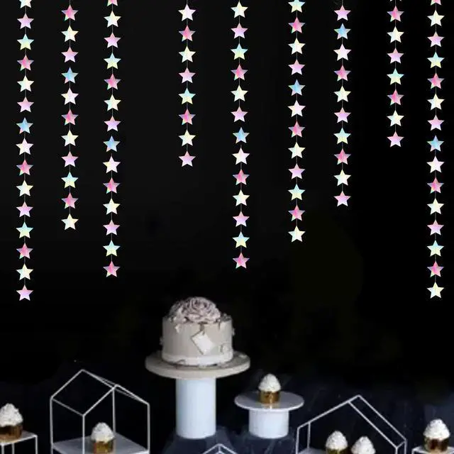 Alt view image 6 of 7 - Iridescent Disco-Holographic Party-Decorations Christmas Garland - 62ft Twinkle Little Star Streamers Hanging Banner,Wedding Birthday Bachelorette Baby Bridal Shower Decor Hugtmr
