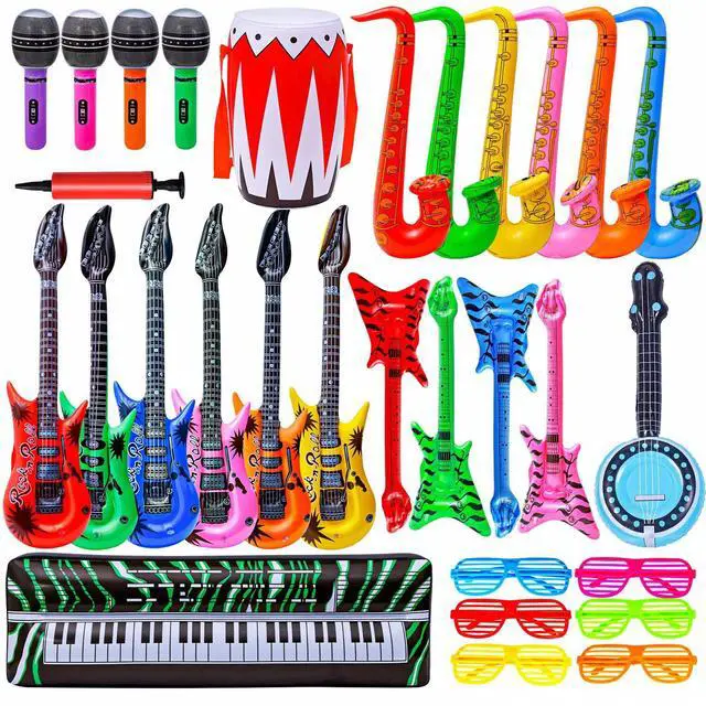 Main image of Inflatable Rock Star Toy Set, 30 PCS 80s 90s Party Decorations Inflatable Party Props Musical Instrument Blow up Guitar Inflate Rock Band for Carnival Party Favors Rock and Roll Party Supplies