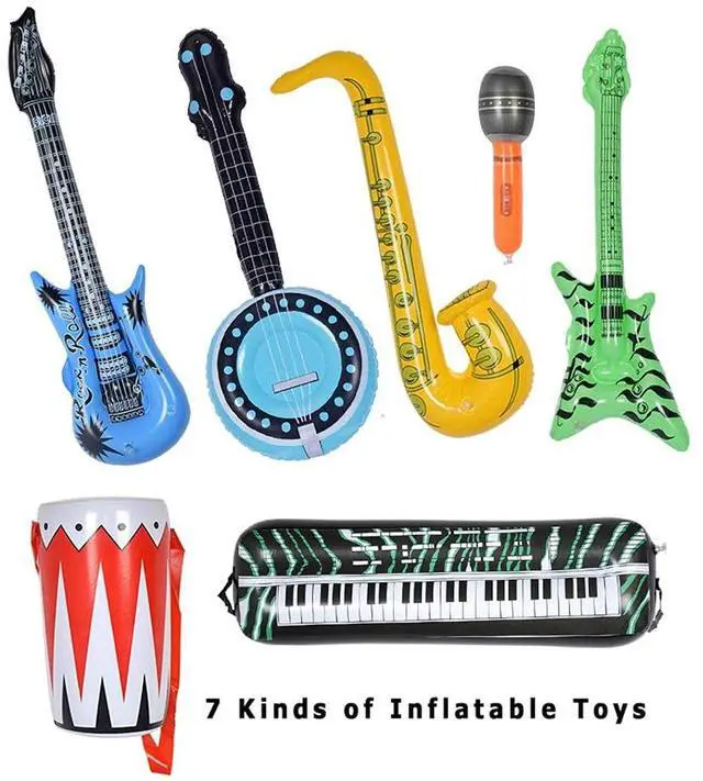 Alt view image 2 of 7 - Inflatable Rock Star Toy Set, 30 PCS 80s 90s Party Decorations Inflatable Party Props Musical Instrument Blow up Guitar Inflate Rock Band for Carnival Party Favors Rock and Roll Party Supplies