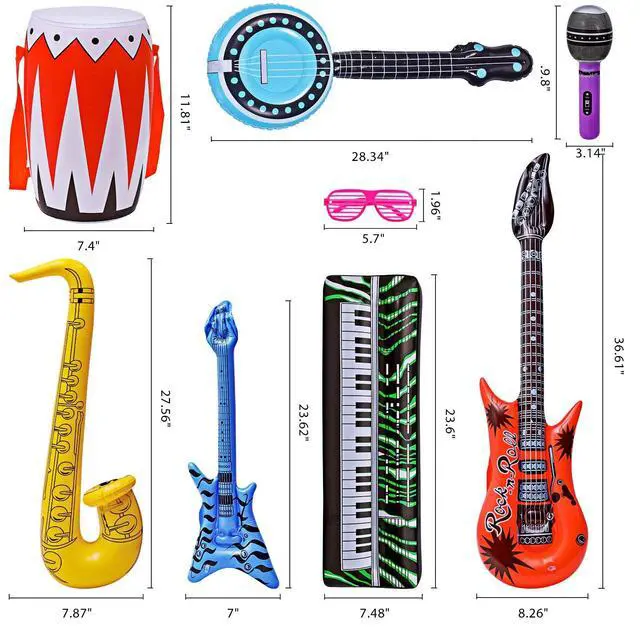Alt view image 5 of 7 - Inflatable Rock Star Toy Set, 30 PCS 80s 90s Party Decorations Inflatable Party Props Musical Instrument Blow up Guitar Inflate Rock Band for Carnival Party Favors Rock and Roll Party Supplies
