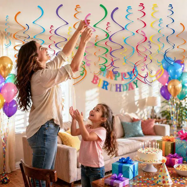 Alt view image 3 of 7 - 48Piece Multi-Color Paper Swirl Decorations Hanging Party Swirls for Birthday, Baby Shower, Wedding & Celebration Decor